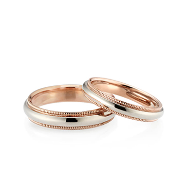 Milgrain band wedding ring Set (4mm+3mm) 14k gold combi