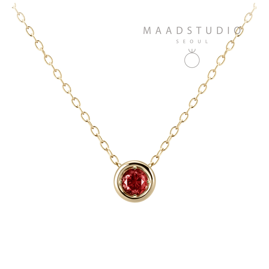 Hemisphere pendant 14k gold garnet 0.2ct