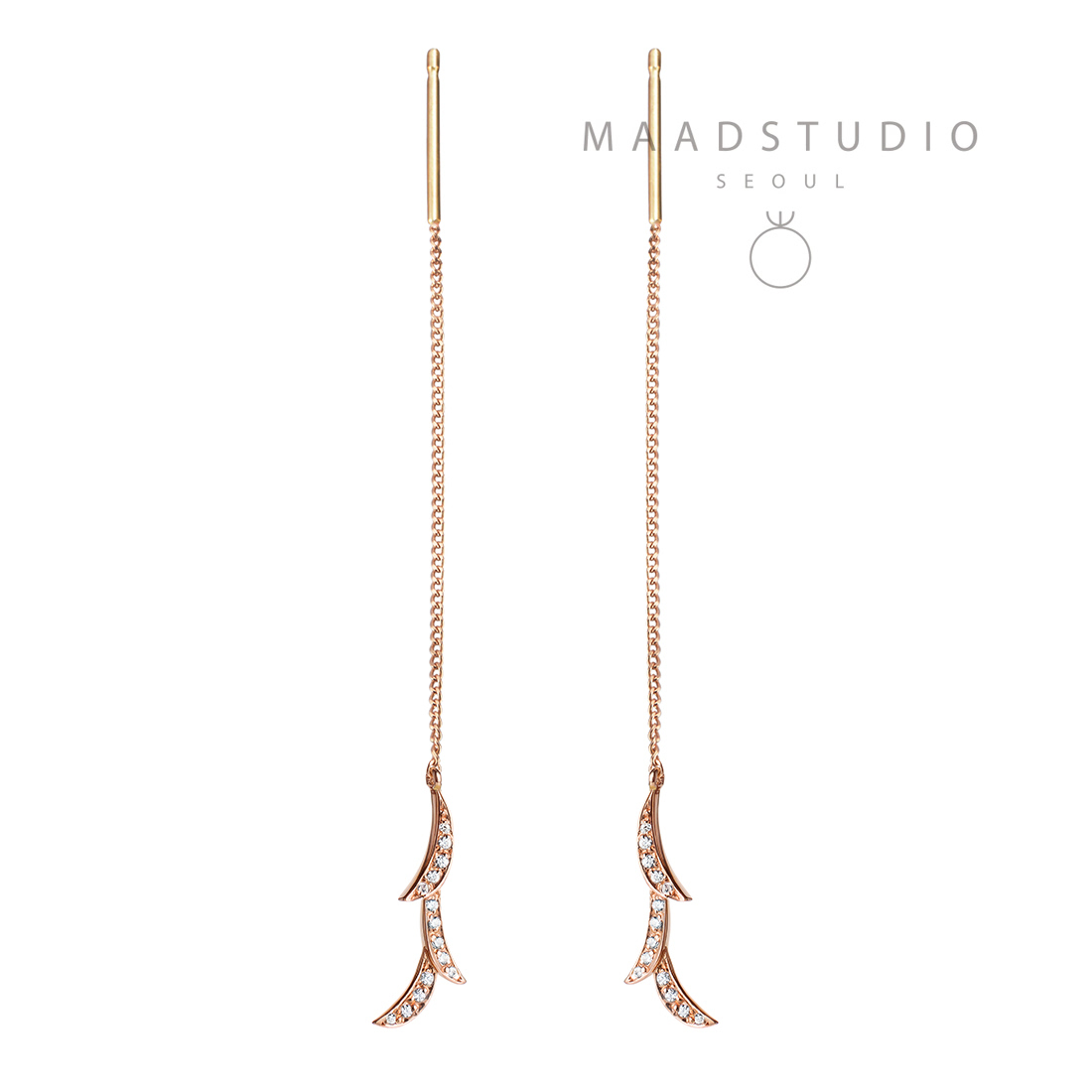 Orchid II chain earring 14k Red gold CZ