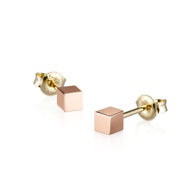Cube earring 14k Red gold