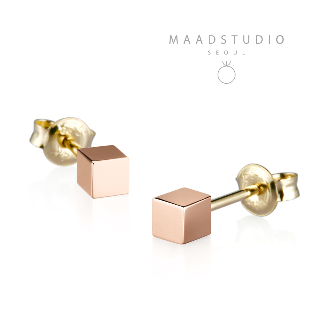 Cube earring 14k Red gold