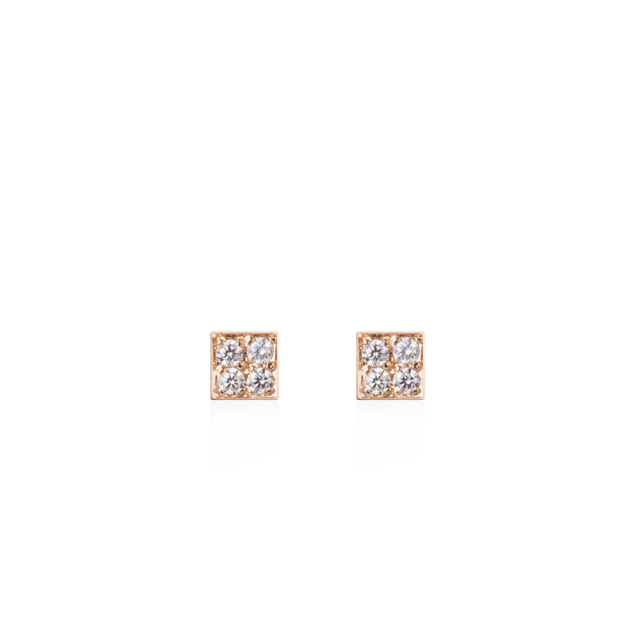 Cube earring 14k Red gold CZ