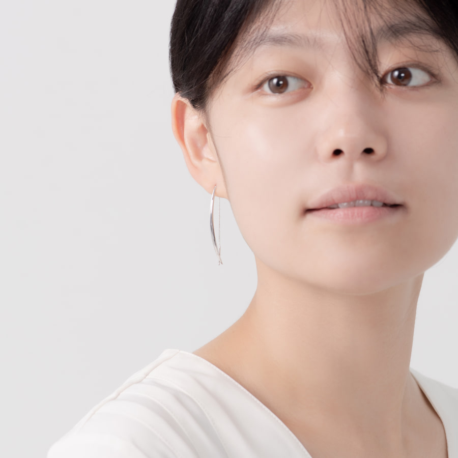 잎 드롭 체인 귀걸이 (소) Silver_925