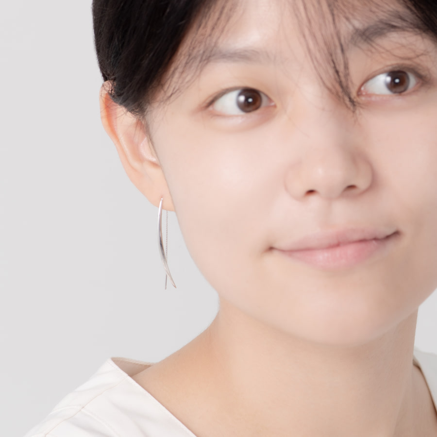 잎 드롭 체인 귀걸이 (소) Silver_925
