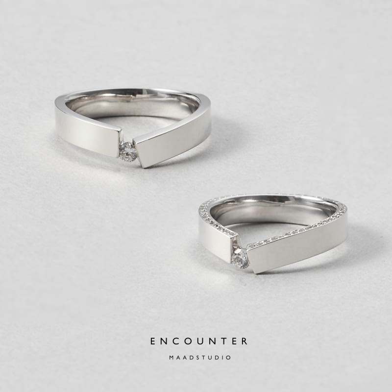 Encounter wedding ring Set (M&M) 14k White gold CZ 0.07ct & Pave