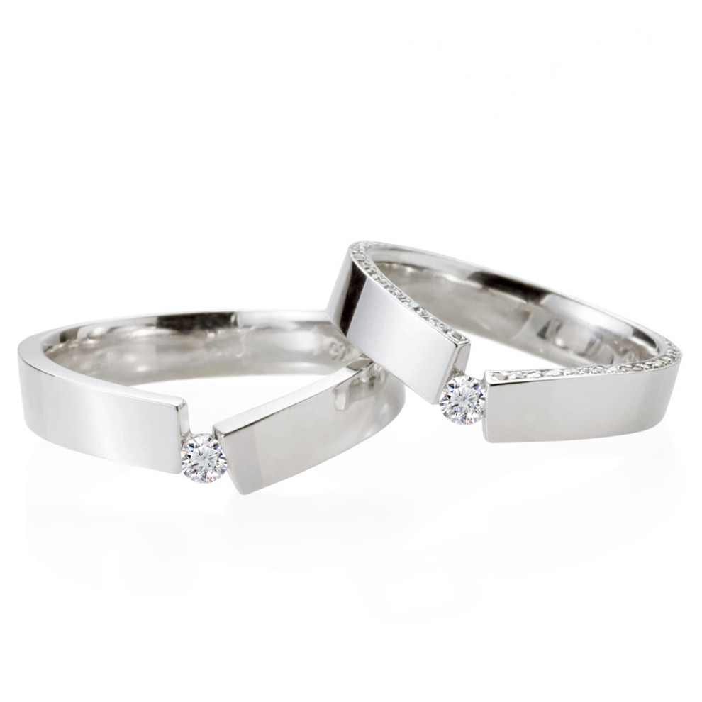 인카운터 커플링 (중+중) 14k 화이트골드, CZ 0.07ct & Pave
