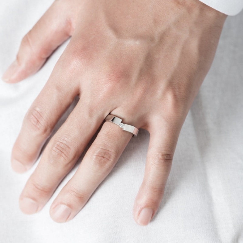 Encounter wedding ring Set (M&S) 14k White gold CZ 0.07ct & 0.04ct