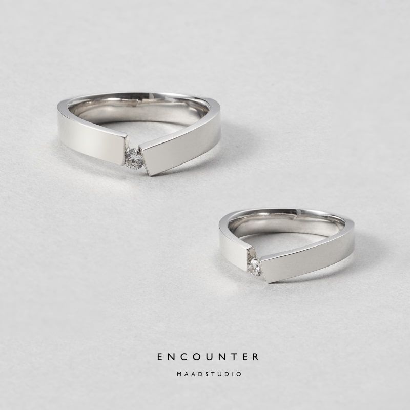Encounter wedding ring Set (M&S) 14k White gold CZ 0.07ct & 0.04ct