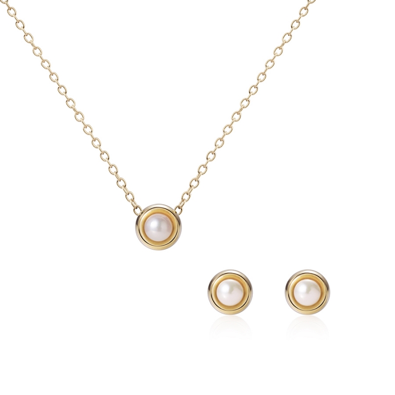 Cheese pendant & earring Set 14k gold 3mm south sea pearl
