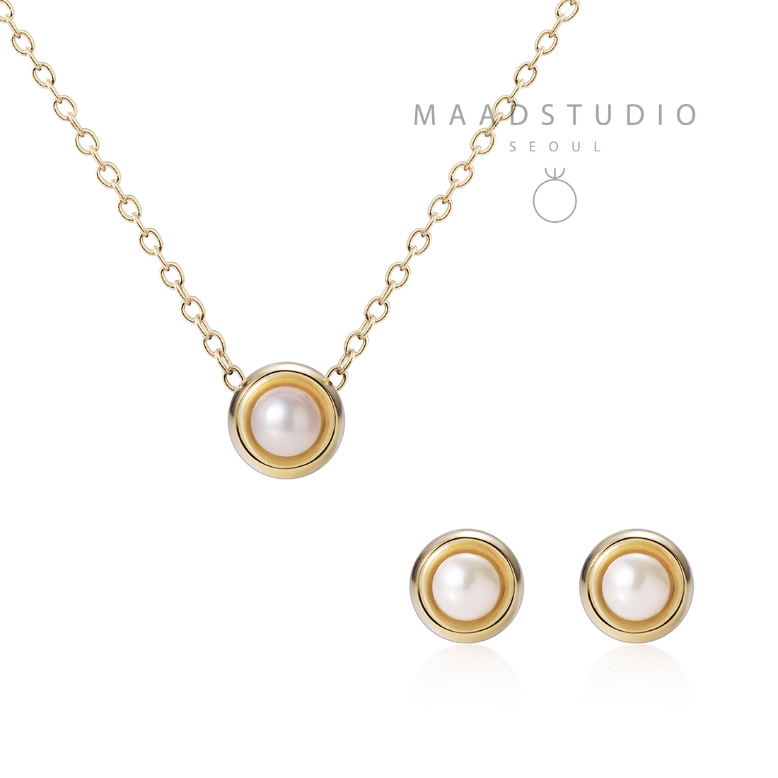 Cheese pendant & earring Set 14k gold 3mm south sea pearl