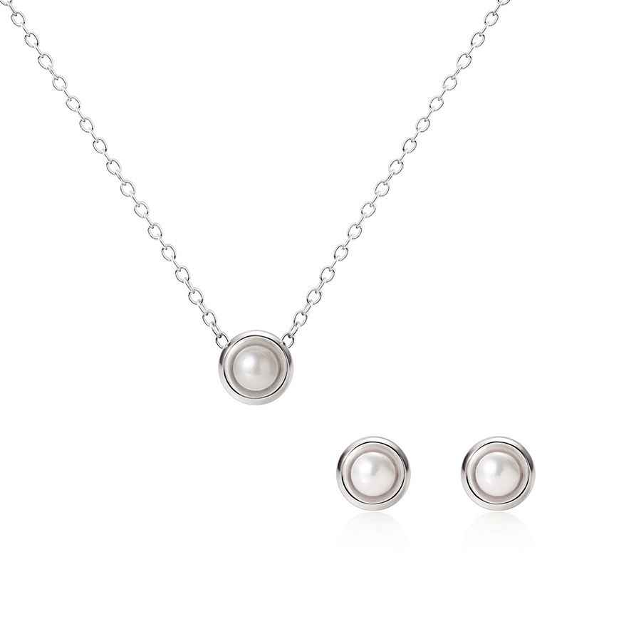 Cheese pendant & earring Set 14k white gold 3mm south sea pearl