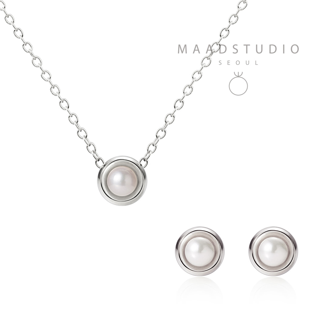 Cheese pendant & earring Set 14k white gold 3mm south sea pearl