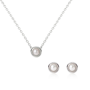 Cheese pendant & earring Set 14k white gold 3mm south sea pearl