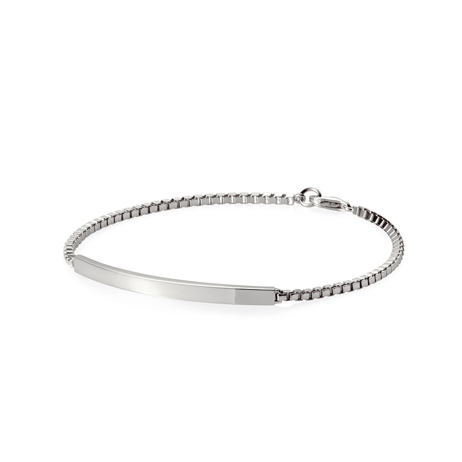 Curved stick Bar Bracelet (L) 14k white gold