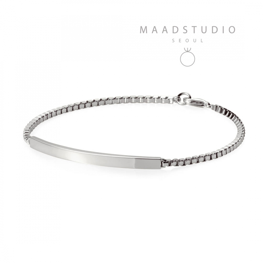 Curved stick Bar Bracelet (L) 14k white gold