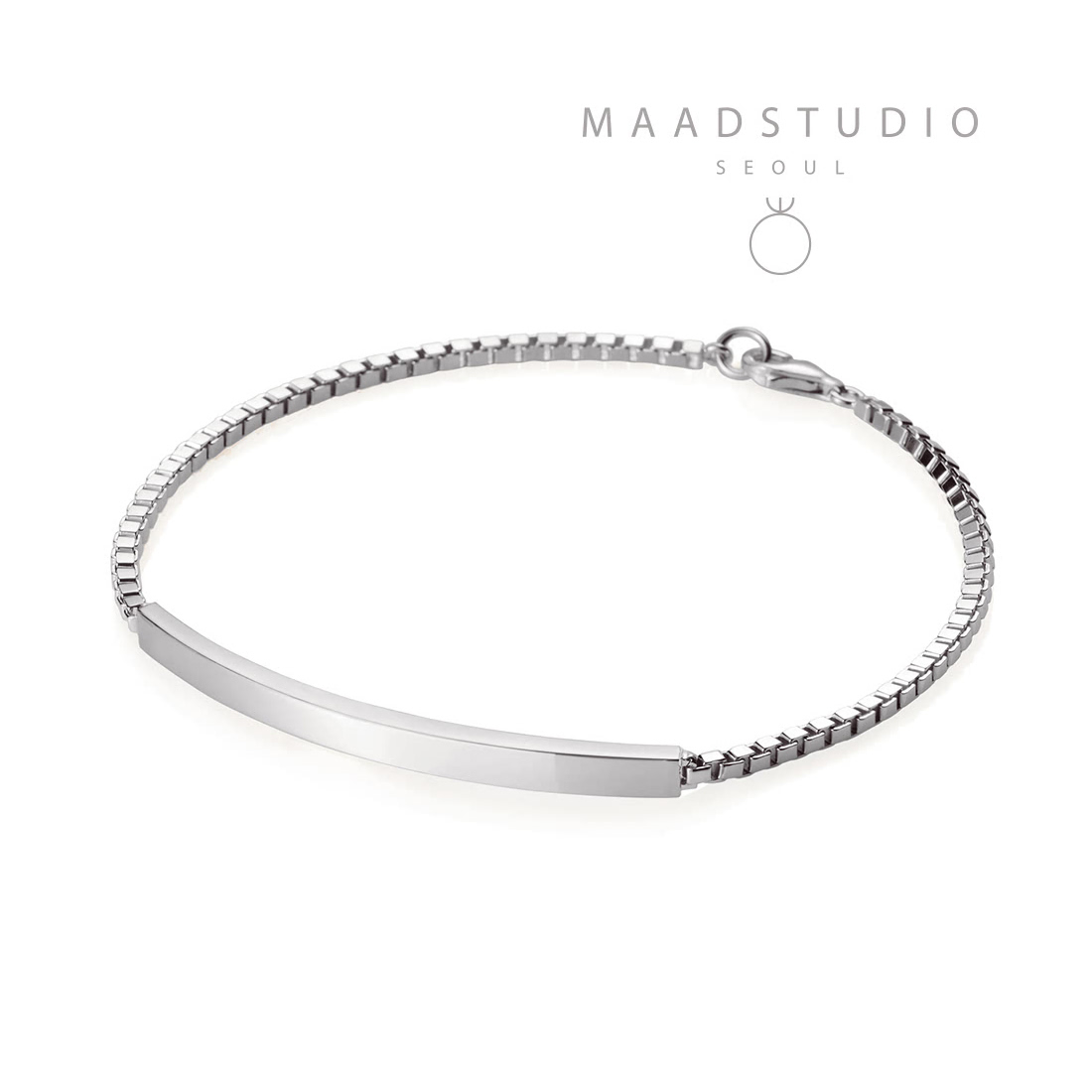 Curved stick Bar Bracelet (M) 14k white gold