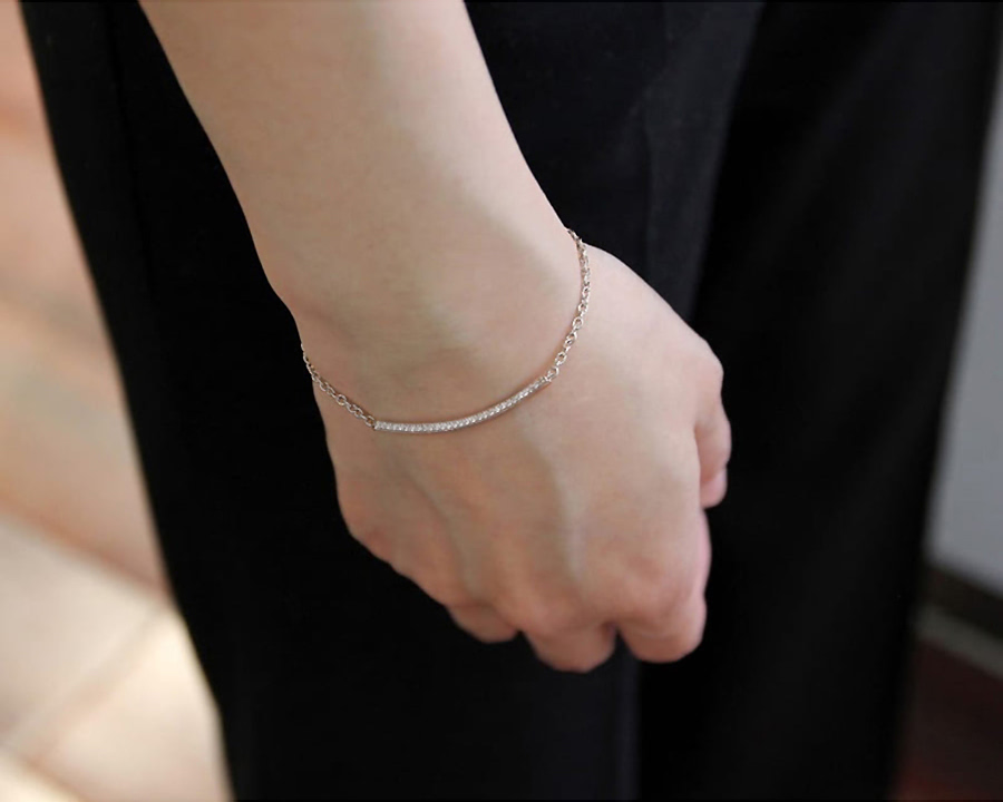커브드 스틱 팔찌 (소) Silver_925 CZ