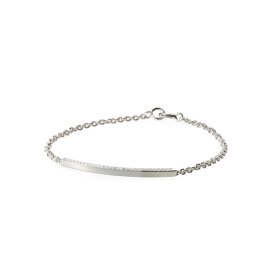 Curved stick Bar Bracelet (S) Sterling silver CZ