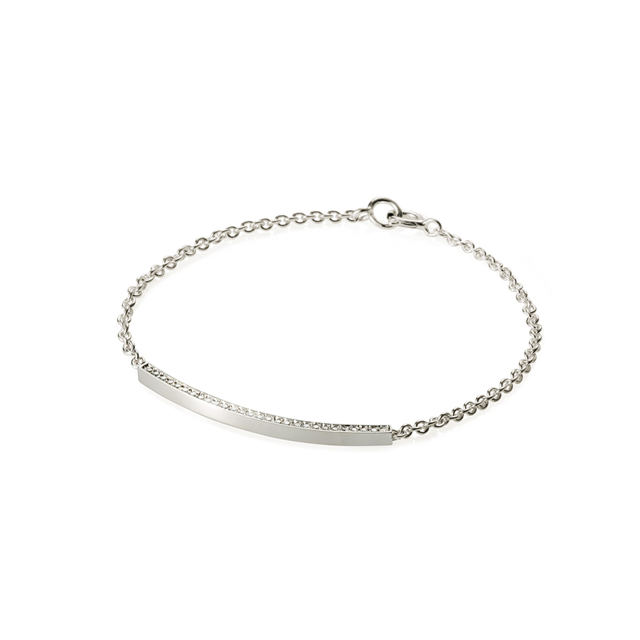 Curved stick Bar Bracelet (S) Sterling silver CZ