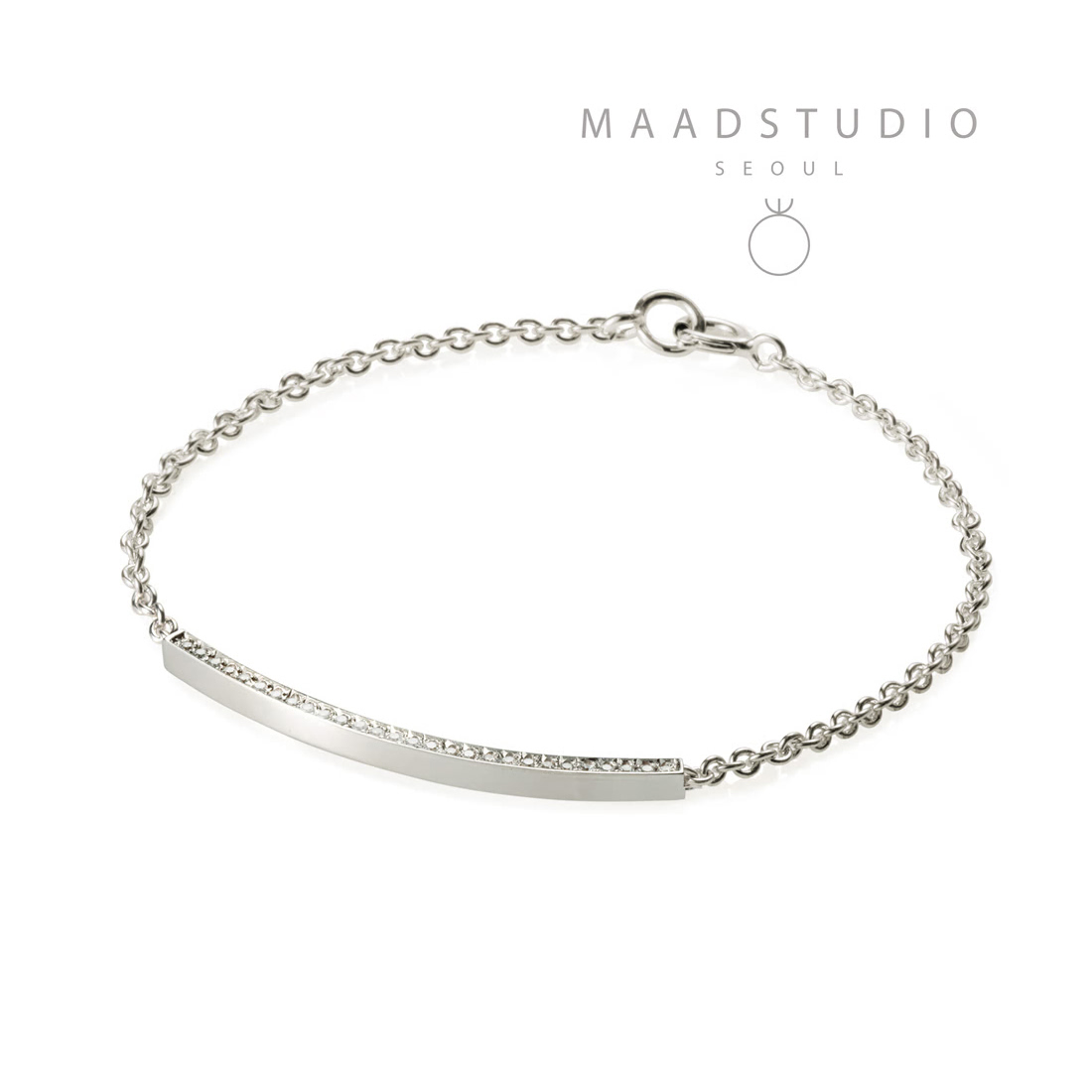 Curved stick Bar Bracelet (S) Sterling silver CZ