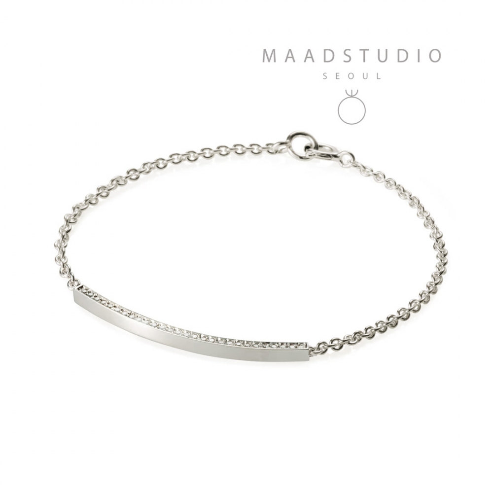 Curved stick Bar Bracelet (S) Sterling silver CZ