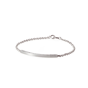 Curved stick Bar Bracelet (S) 14k white gold CZ