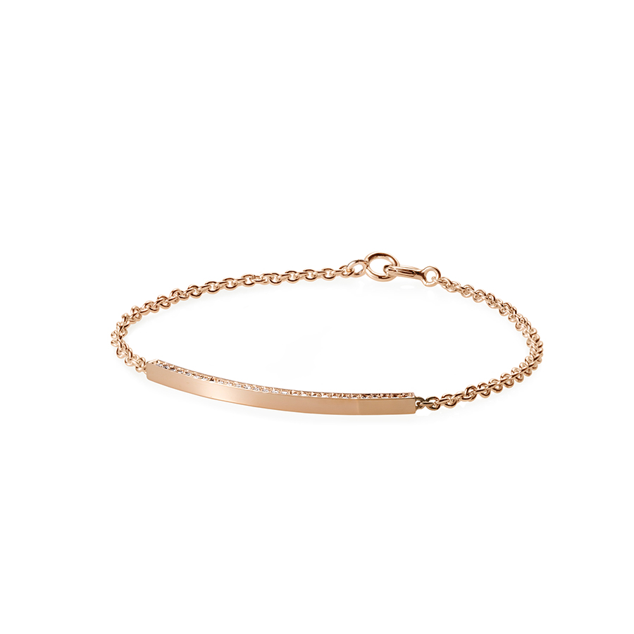 Curved stick Bar Bracelet (S) 14k red gold CZ