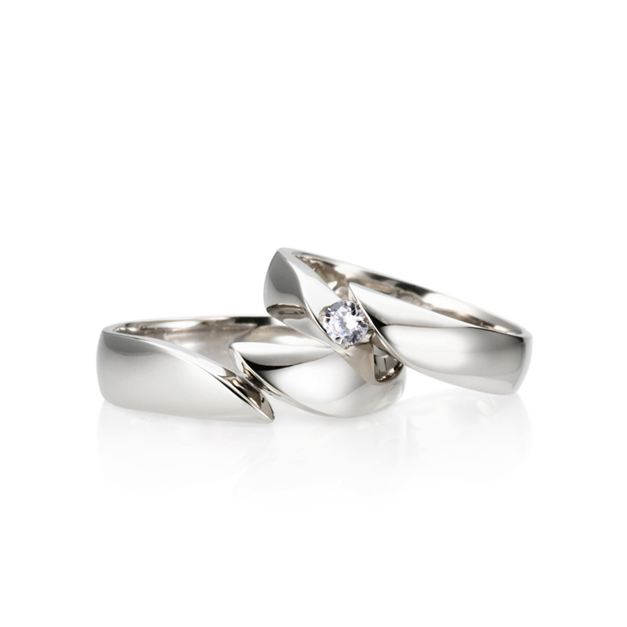 춘란 커플링 (대+소) 14k 화이트골드 0.1ct & flat