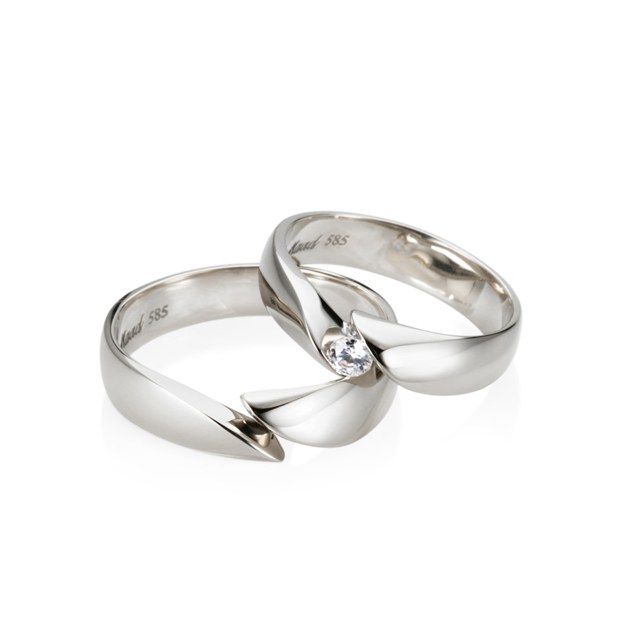 춘란 커플링 (대+소) 14k 화이트골드 0.1ct & flat