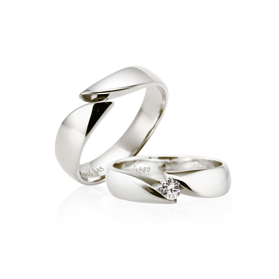 춘란 커플링 (대+소) 14k 화이트골드 0.1ct & flat