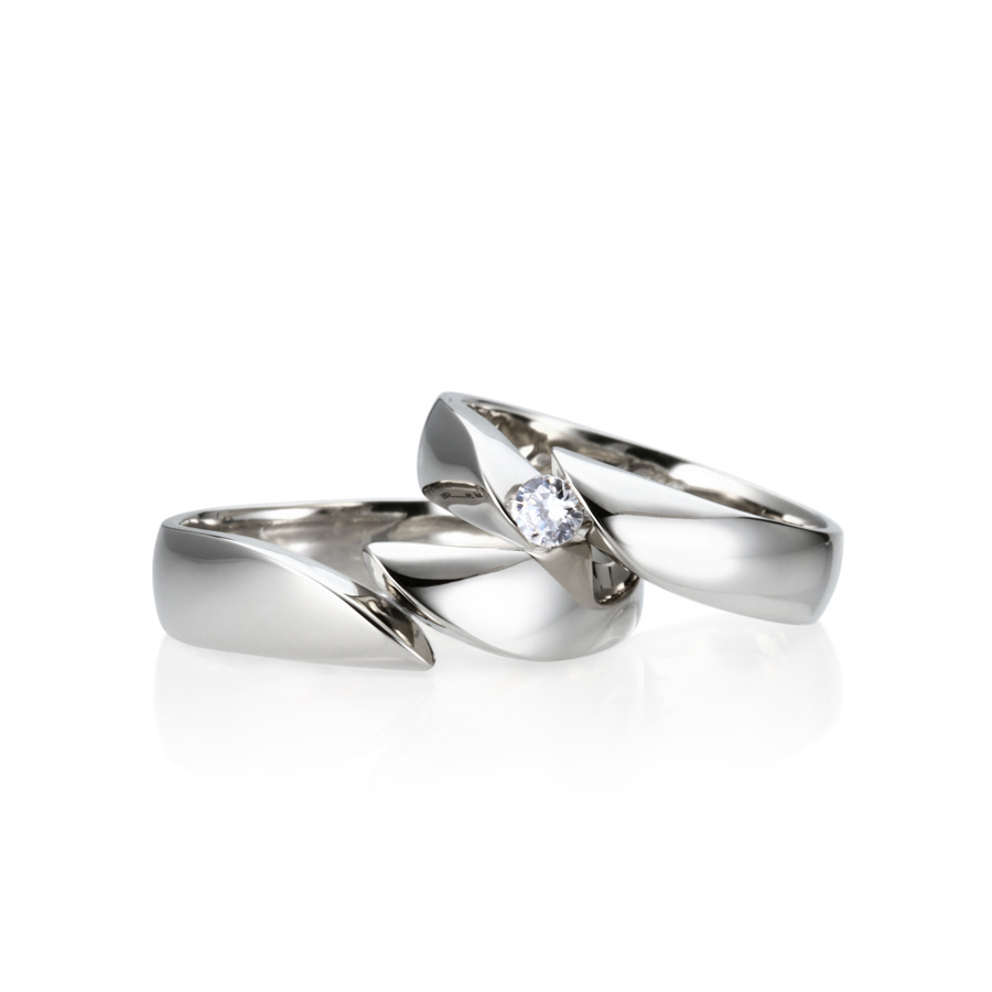 Cymbidium Solitaire wedding ring Set (L&S) 14k White gold CZ 0.1ct & flat
