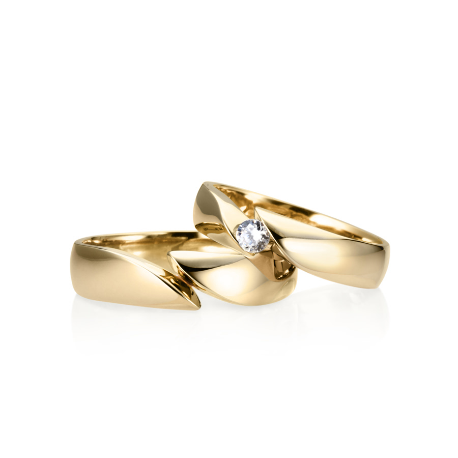 Cymbidium Solitaire wedding ring Set (L&S) 14k gold CZ 0.1ct & flat