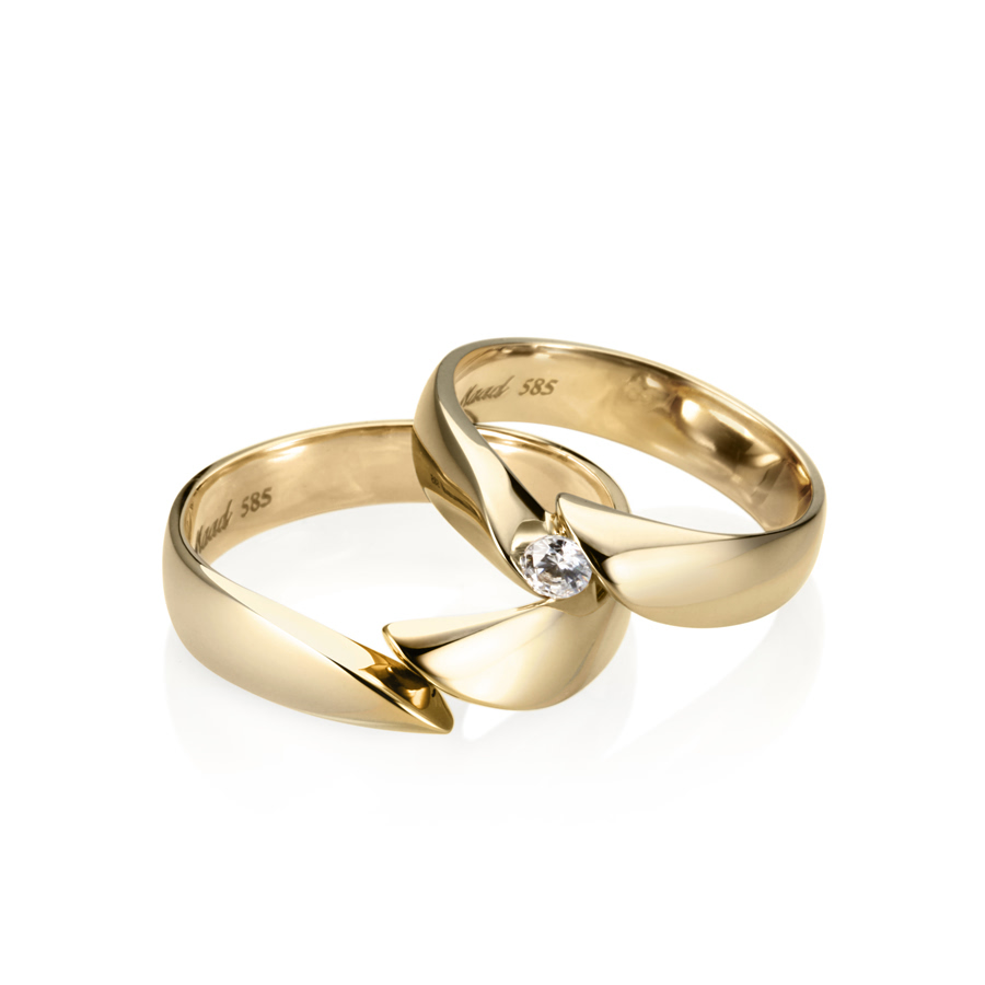 Cymbidium Solitaire wedding ring Set (L&S) 14k gold CZ 0.1ct & flat