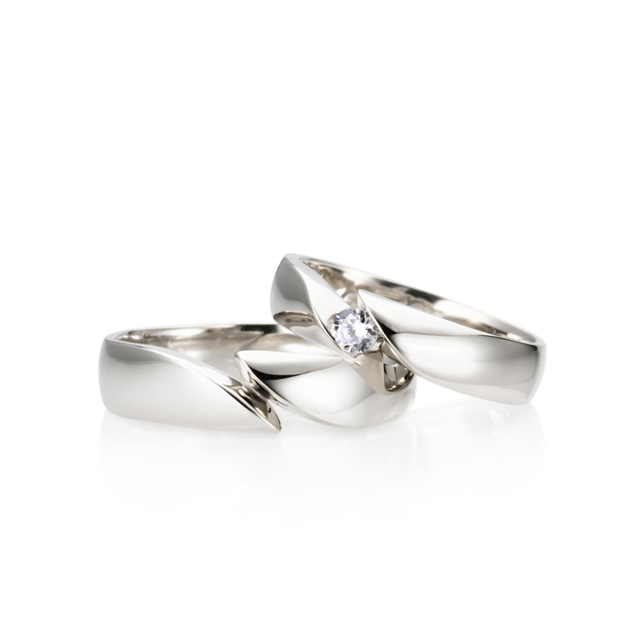 Cymbidium Solitaire couple ring Set (L&S) Sterling silver CZ 0.1ct & flat