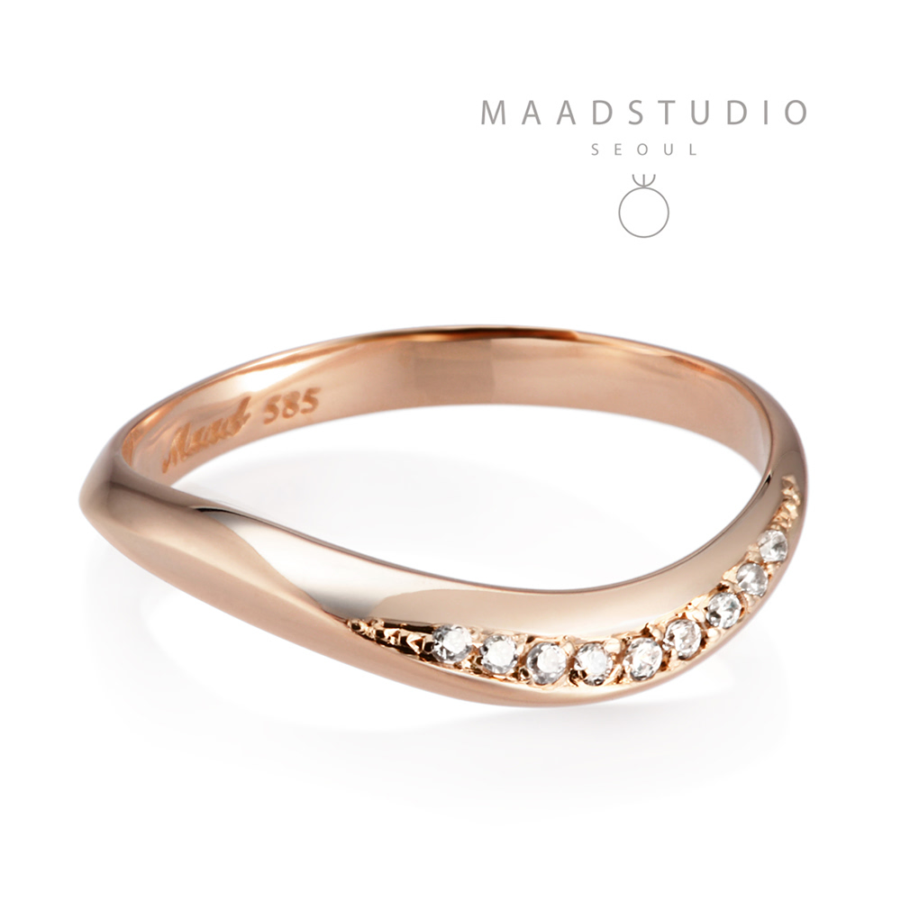 Lake wave ring (S) 14k Red gold CZ