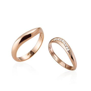 Lake wave wedding ring Set (M&S) 14k Red gold CZ