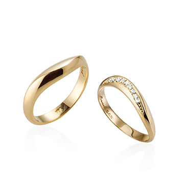 Lake wave wedding ring Set (M&S) 14k gold CZ