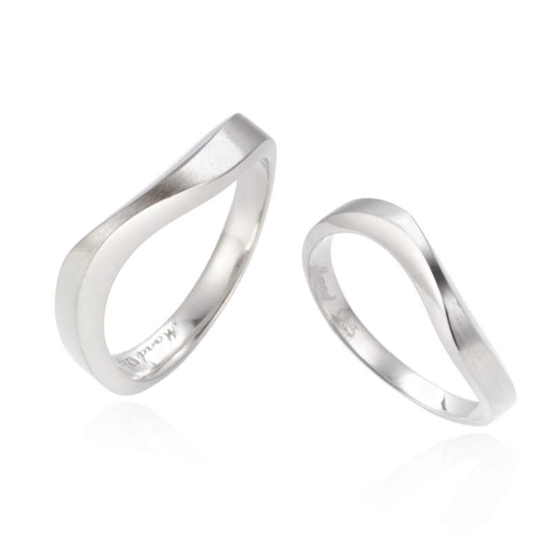 Stream wave II couple ring Set (M&S) Sterling silver hairline