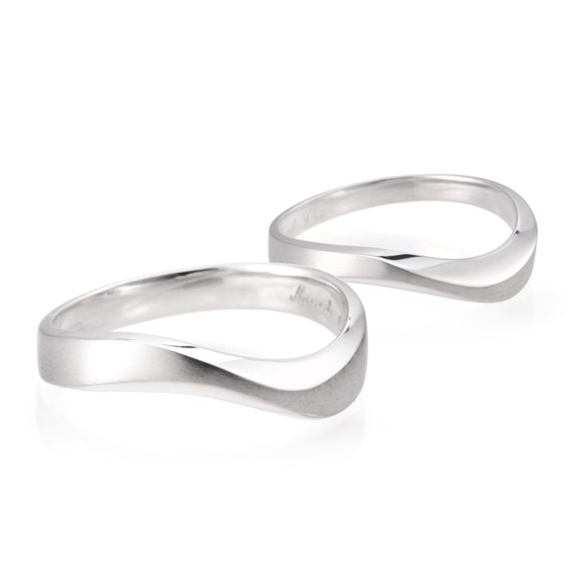 Stream wave II couple ring Set (M&S) Sterling silver hairline