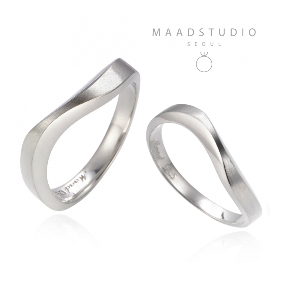 Stream wave II couple ring Set (M&S) Sterling silver hairline