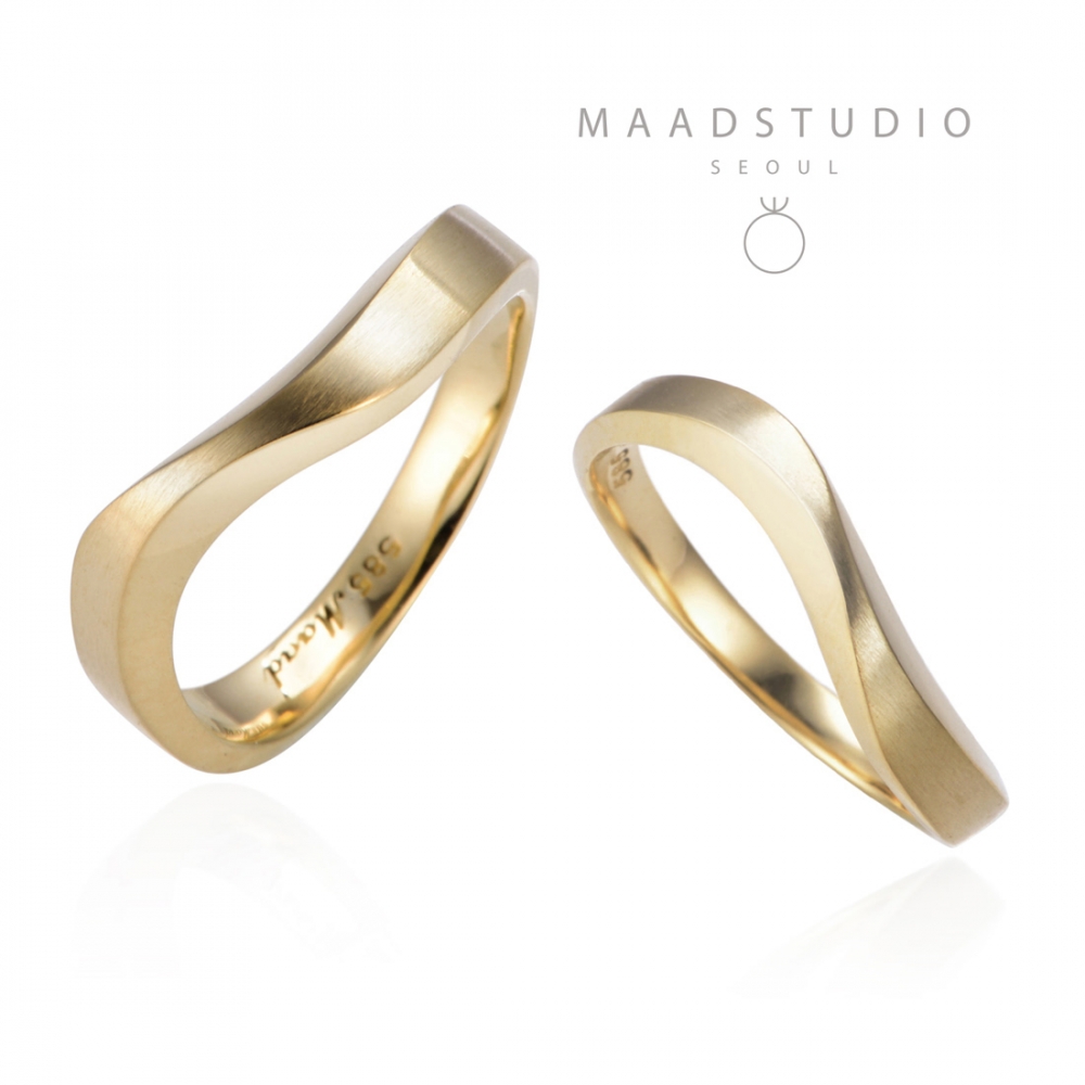 Stream wave II wedding ring Set (M&S) 14k gold hairline