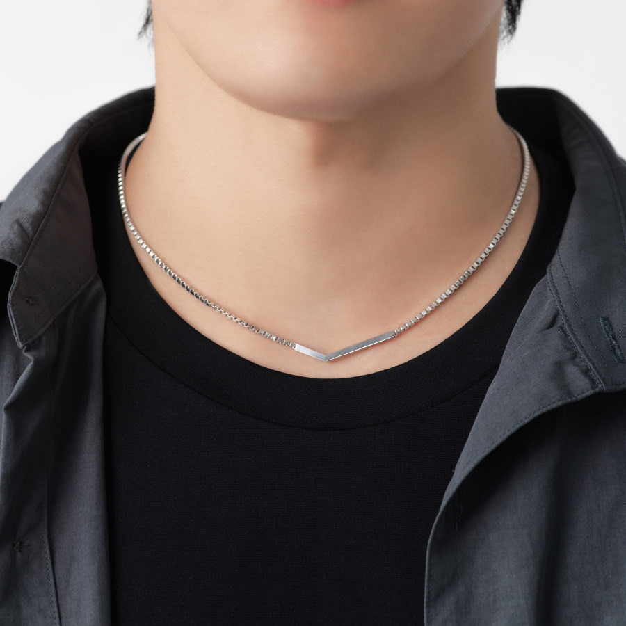 체크II 목걸이 (소_2mm고리체인) Silver