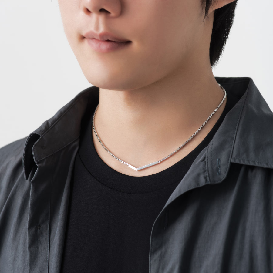 체크II 목걸이 (소_2mm고리체인) Silver