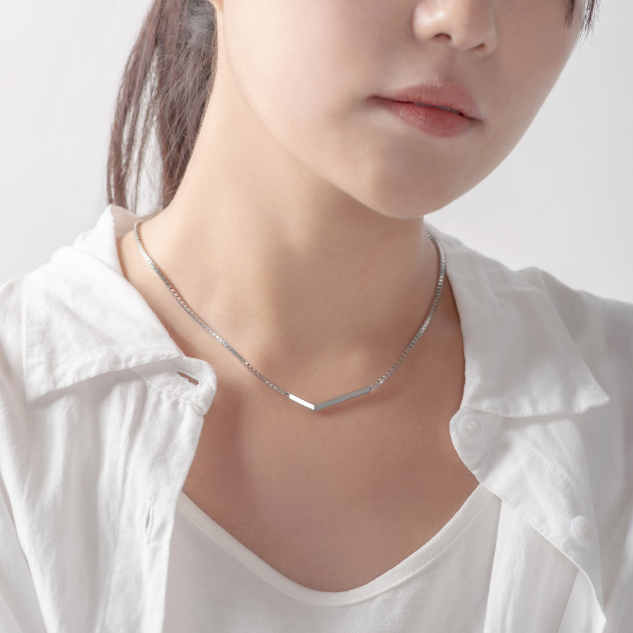 체크II 목걸이 (소_2mm고리체인) Silver