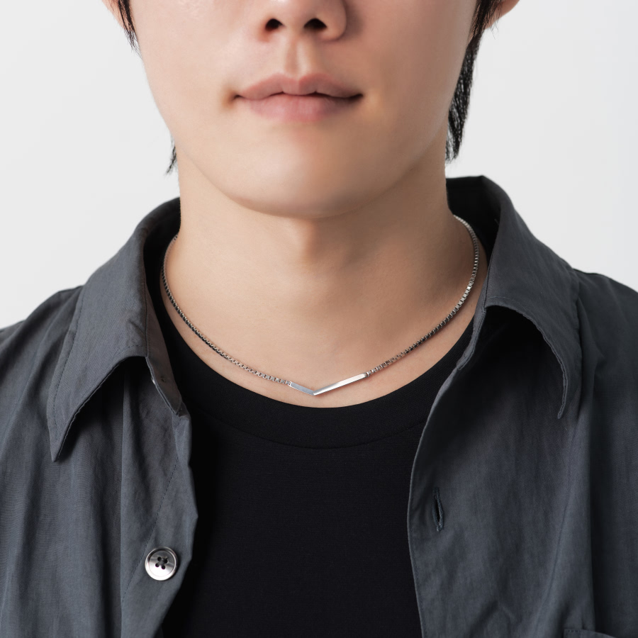 체크II 목걸이 (소_2mm고리체인) Silver
