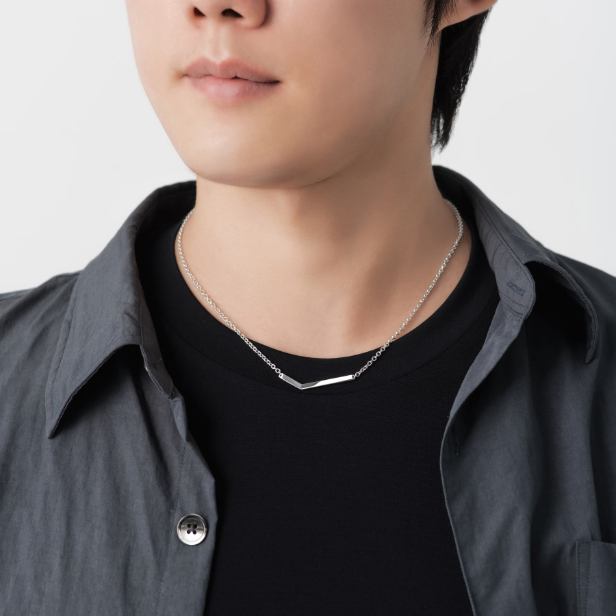 체크II 목걸이 (소_2mm박스체인) Silver