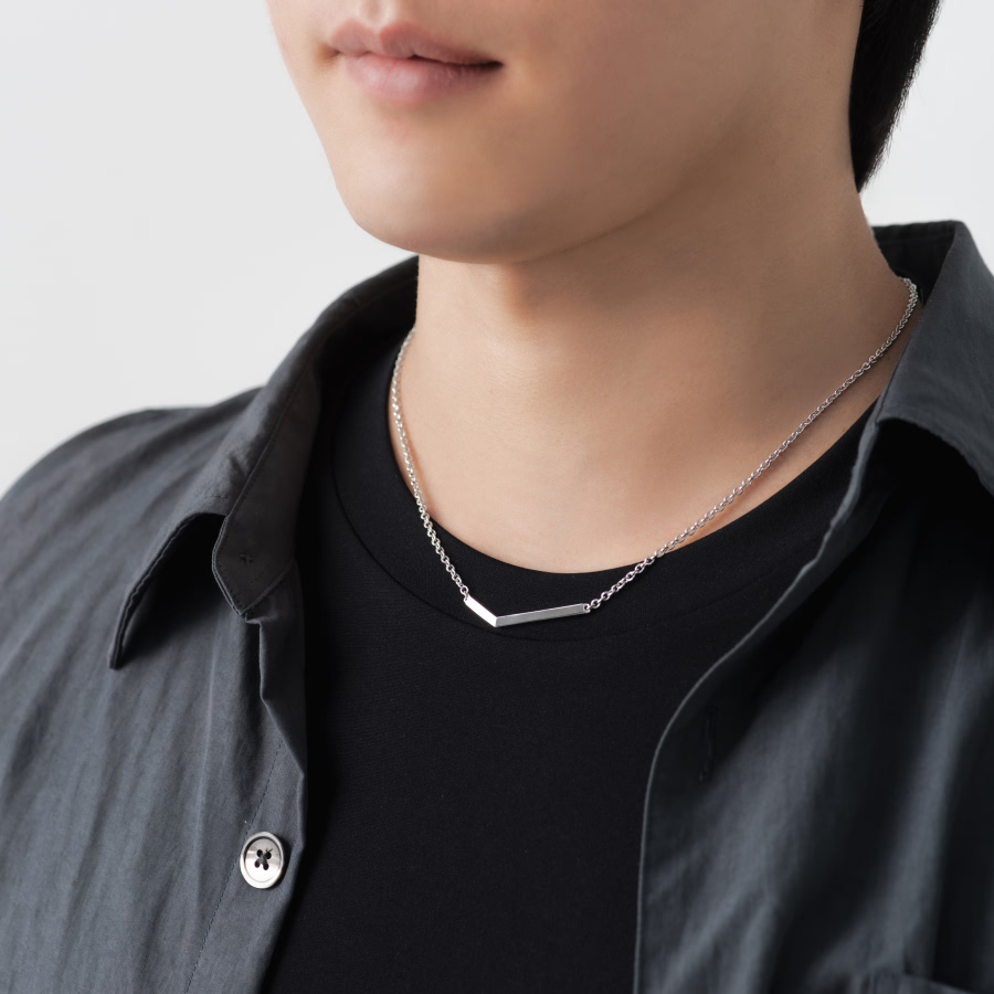 체크II 목걸이 (소_2mm박스체인) Silver