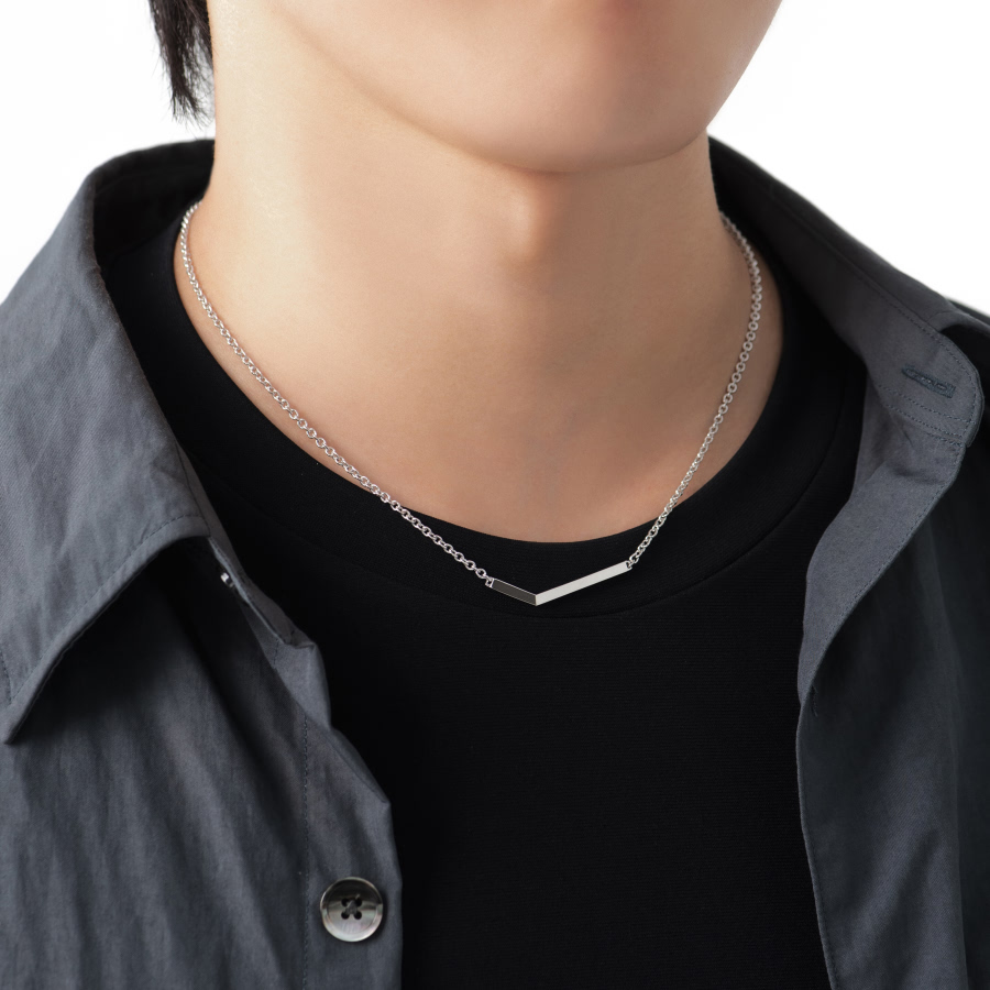 체크II 목걸이 (소_2mm박스체인) Silver