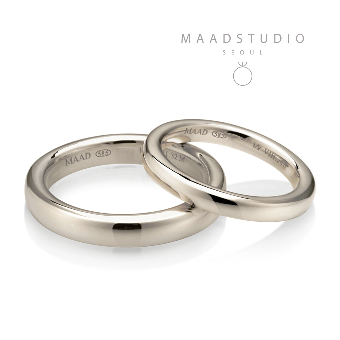 MR-VIII Raised square band wedding ring 3.2mm & 2.6mm (M&S) Set 14k Natural white gold