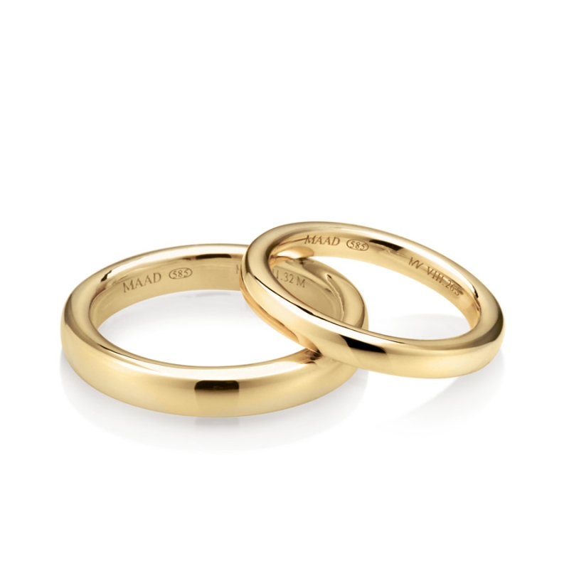 MR-VIII Raised square band wedding ring Set 3.2mm & 2.6mm 14k gold